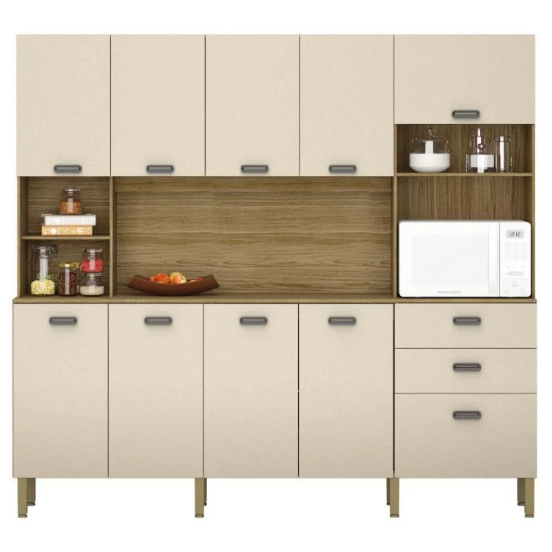 Armário de Cozinha Completo Sófia 10 Portas 2 Gavetas Freijó Vanilla Casah