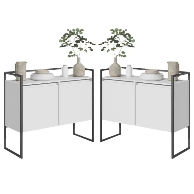 Conjunto Buffet Aparador Industrial 2 Portas Branco Preto