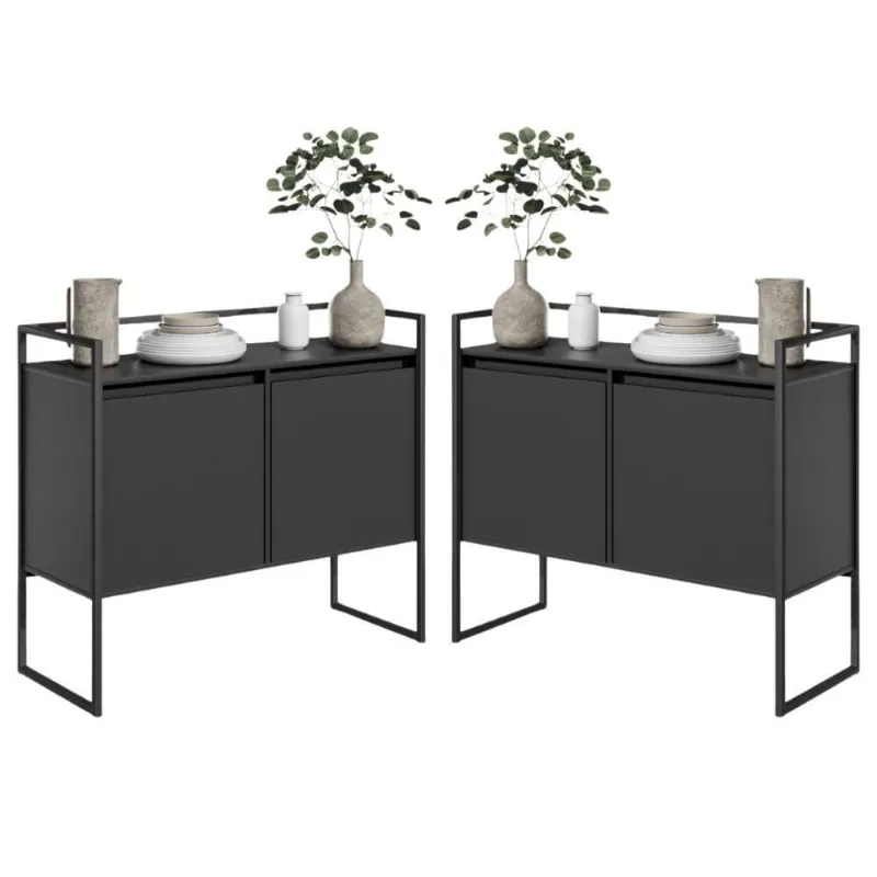 Conjunto Buffet Aparador Industrial 2 Portas Preto