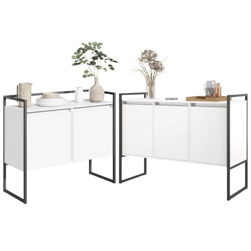Conjunto Buffet Industrial 2 E 3 Portas Branco Preto