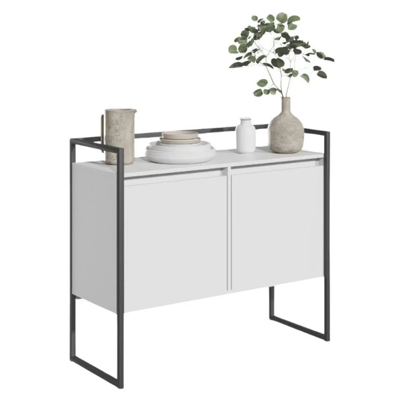 Buffet Aparador Industrial 2 Portas Madri Branco E Preto Branco E Preto