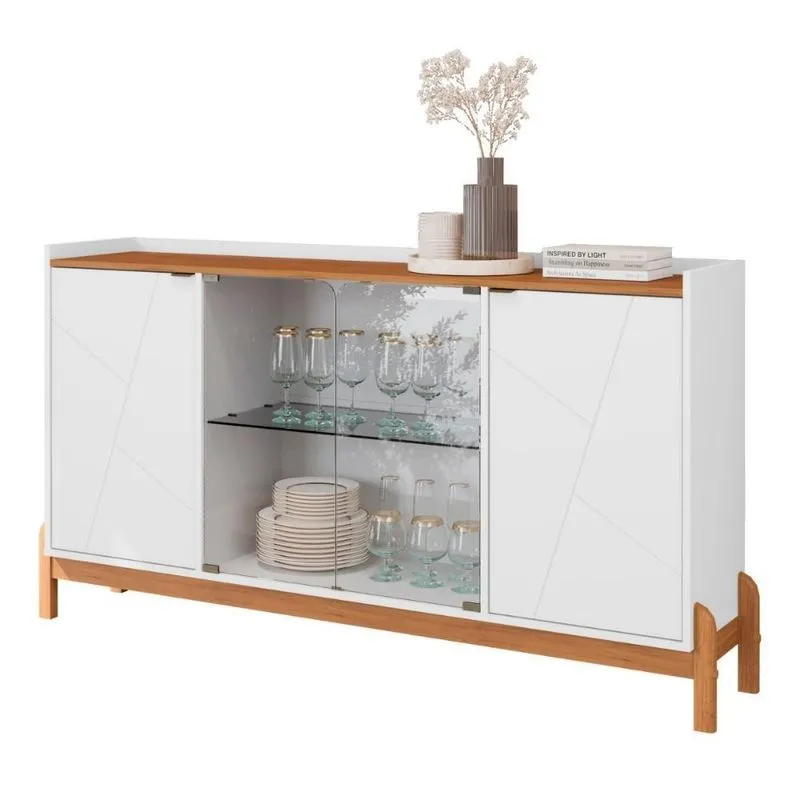Buffet Aparador 2 Portas Com Vidro Madri Branco Cedro