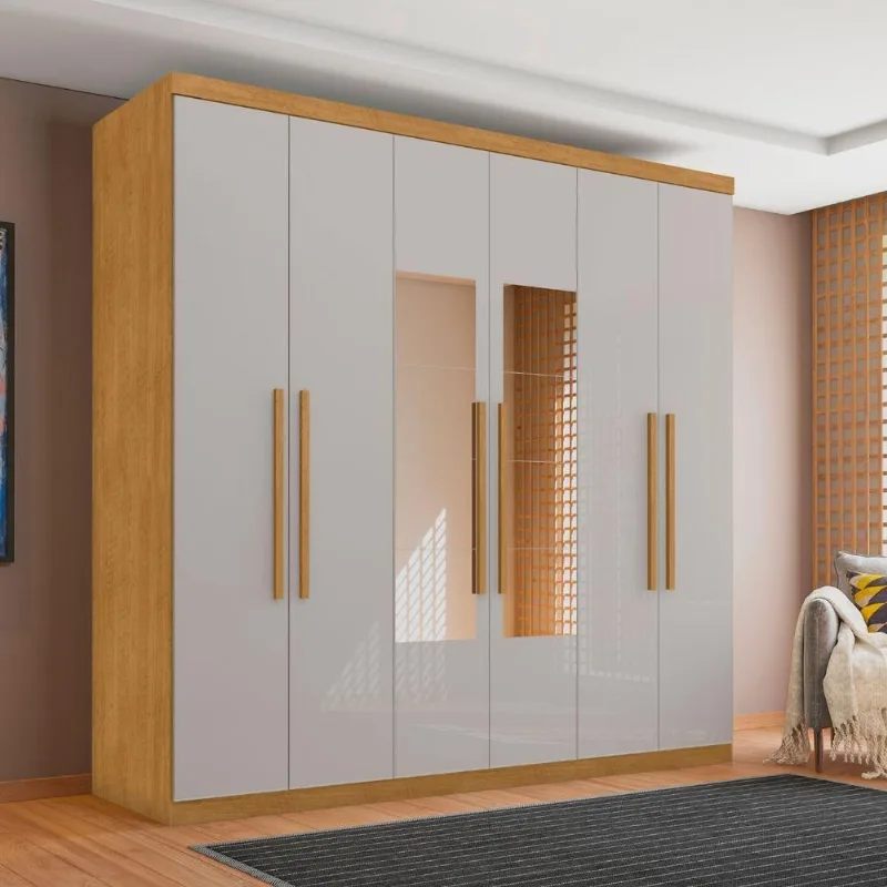 Guarda Roupa Casal Piauí 6 Portas de Bater 4 Gavetas Naturalle-Off White MDF