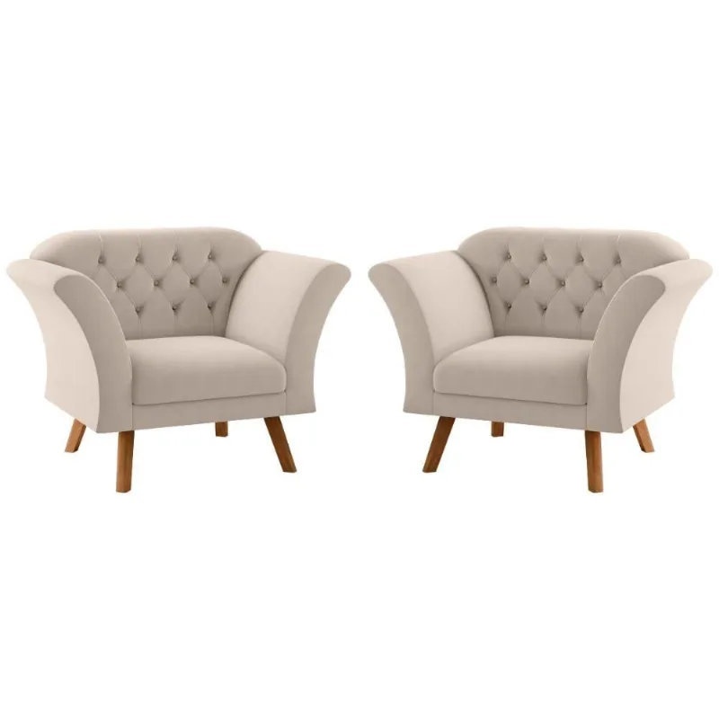 Conjunto Poltrona Decorativa Roseira Inca Areia