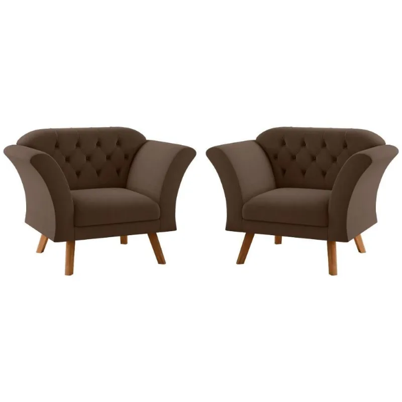 Conjunto Poltrona Decorativa Roseira Inca Marrom