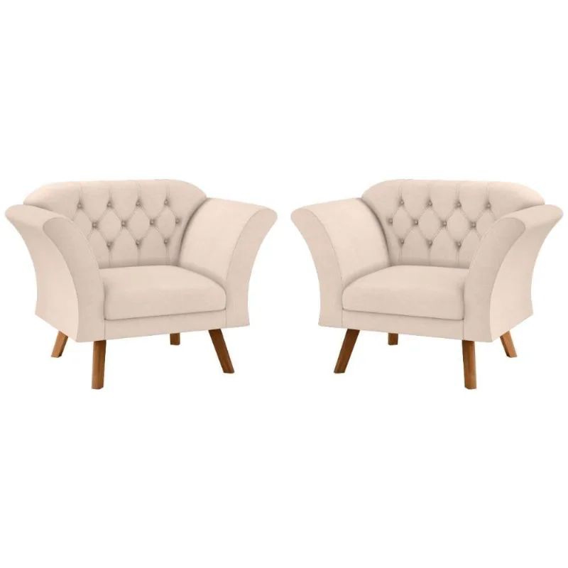 Conjunto Poltrona Decorativa Roseira Linha Bege