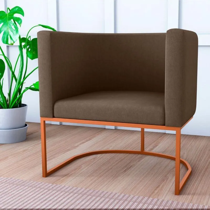 Poltrona Decorativa Com Pés Yauri Suede Marrom