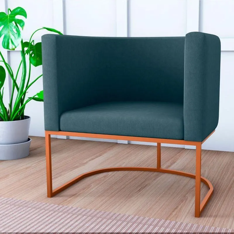 Poltrona Decorativa Com Pés Yauri Suede Petróleo