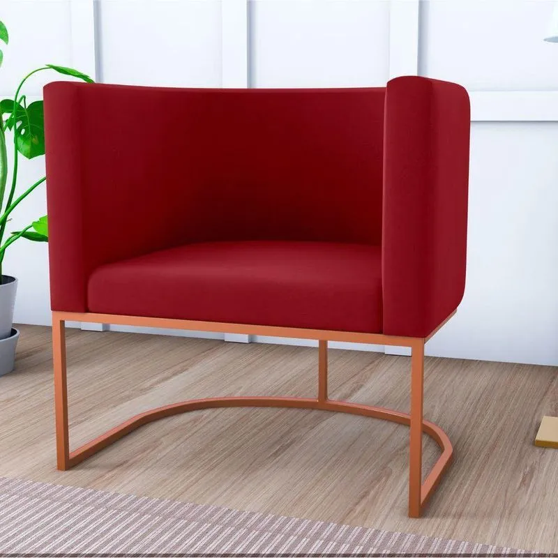 Poltrona Decorativa Com Pés Yauri Veludo Maserati Vermelho