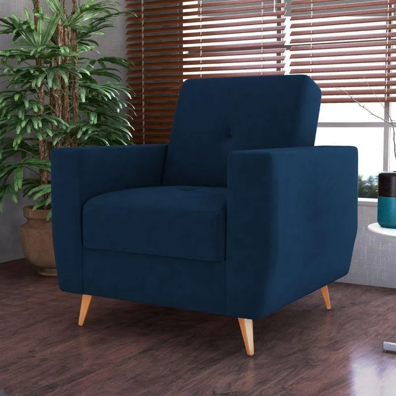 Poltrona Para Descanso Lima Veludo Azul
