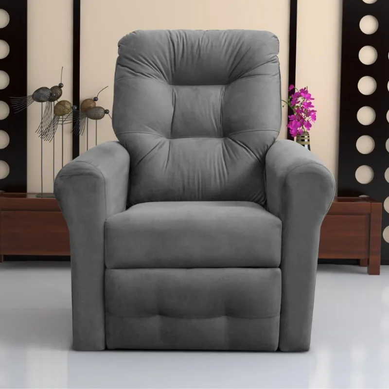 Poltrona Reclinável Para Descanso Guaíra Suede Cinza