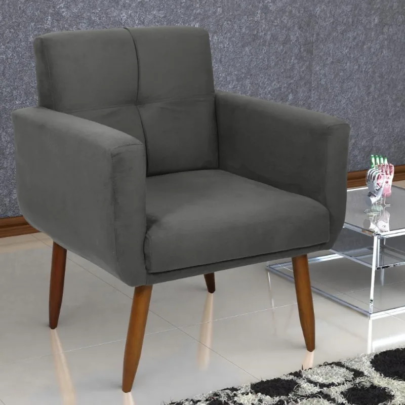 Poltrona Decorativa Itaqui Suede Cinza Casa H