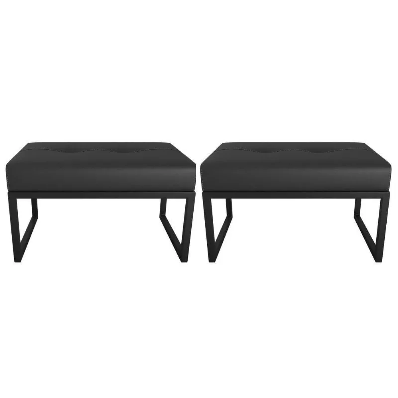 Conjunto De Puff Para Sala Grants Sintetico Preto