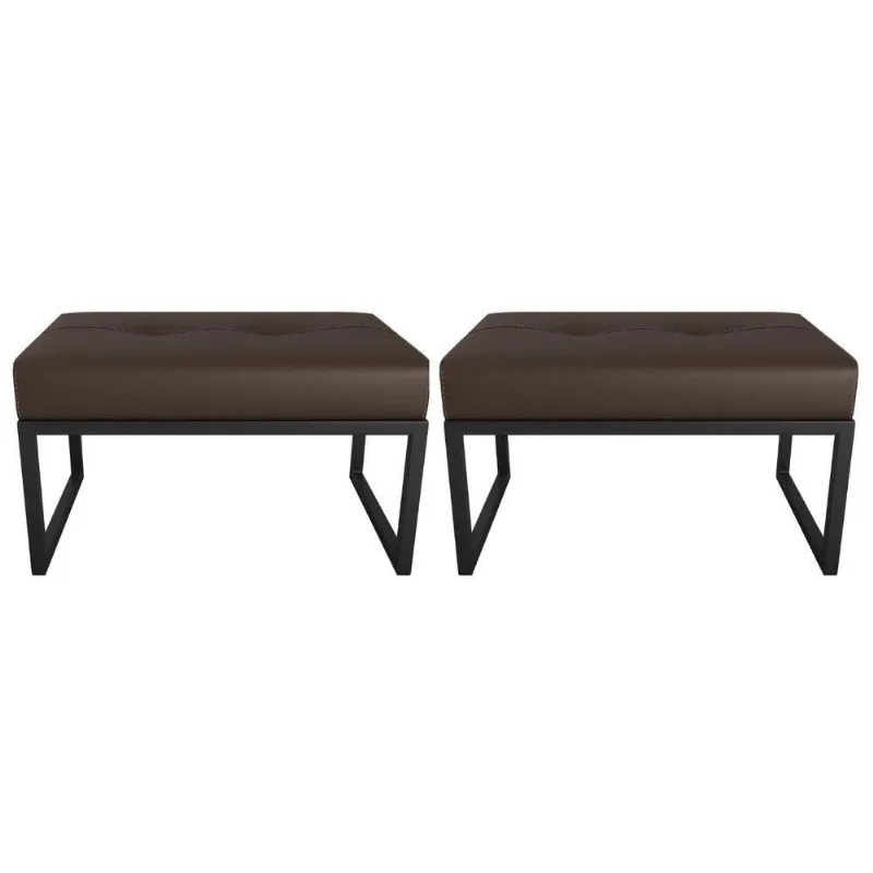 Conjunto De Puff Para Sala Grants Sintetico Marrom