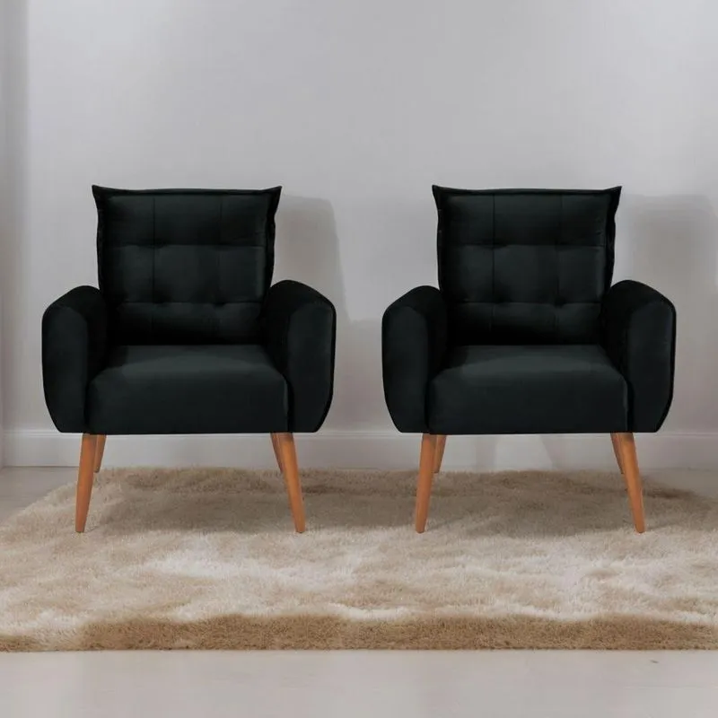 Jogo De Poltronas Decorativas Park Veludo Preto