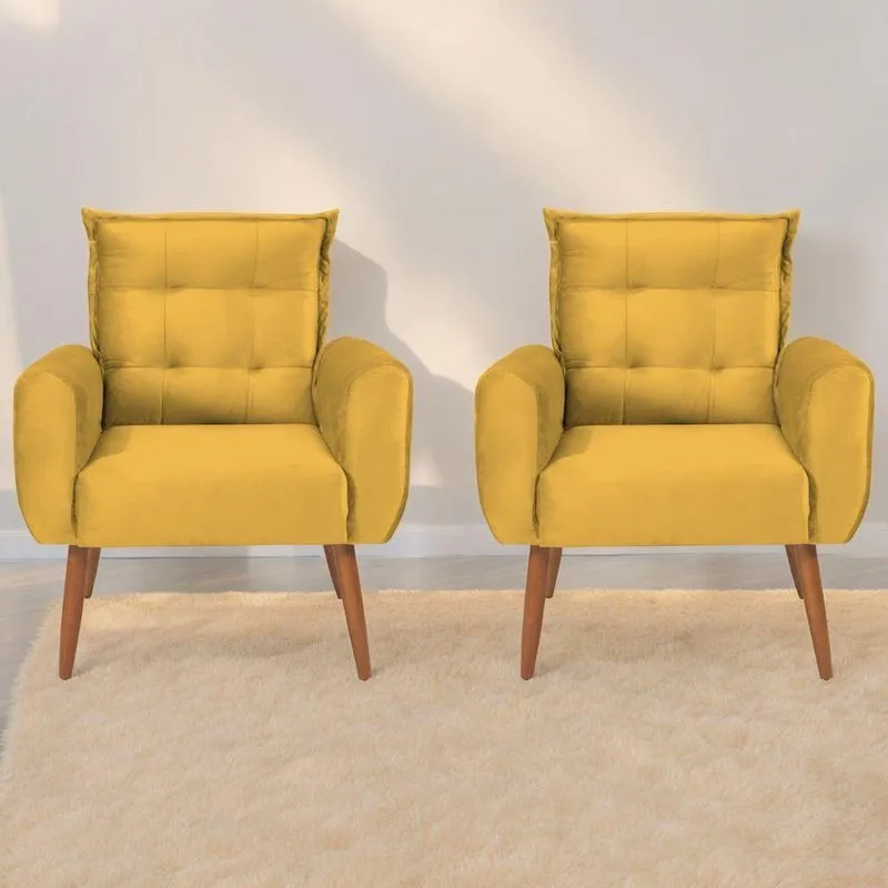 Jogo De Poltronas Decorativas Park Veludo Amarelo