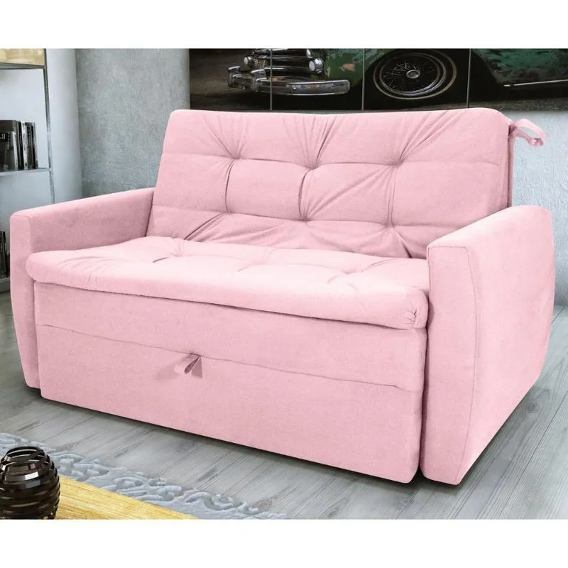 Sofá Cama Para Sala De Estar Hiro Veludo Turkey Rosa