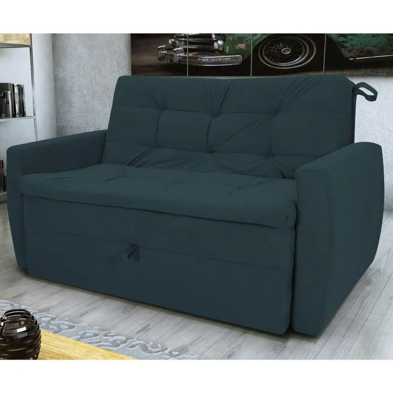 Sofá Cama Para Sala De Estar Hiro Suede Petróleo