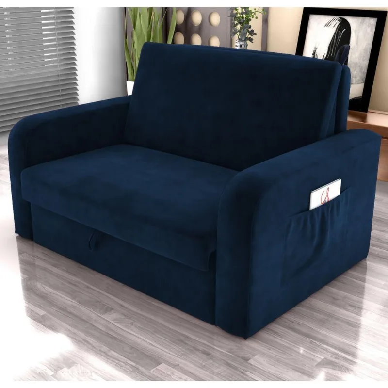 Sofá Cama Com Baú 2 Lugares Harry Veludo Azul
