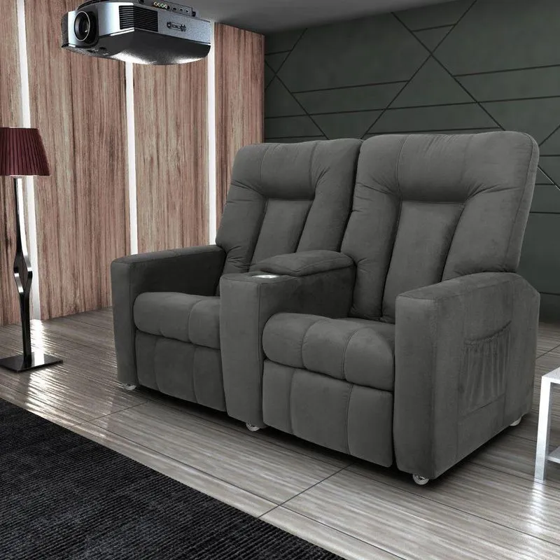 Poltrona Reclinável 2 Lugares Karen Veludo Light Cinza
