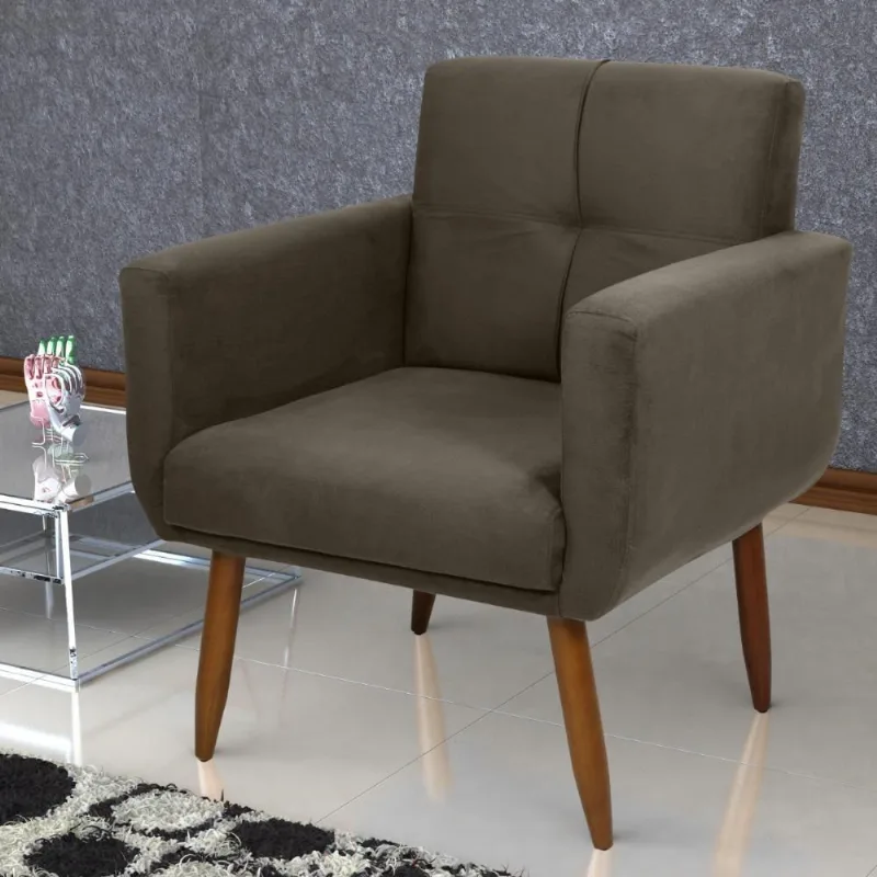 Poltrona Decorativa Juan Suede Cappuccino Marrom Casa H