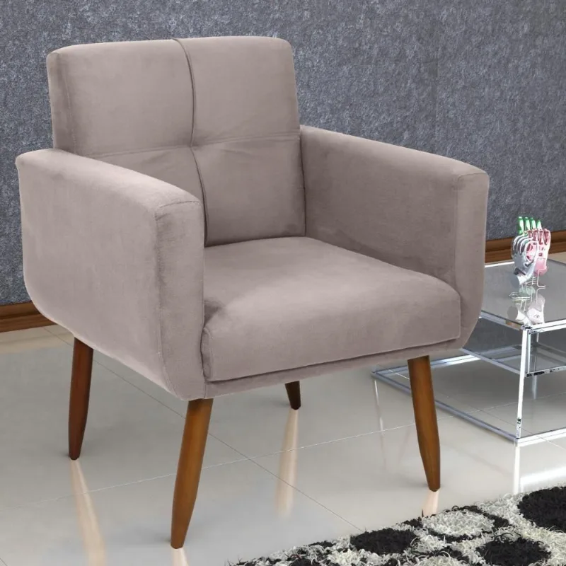 Poltrona Decorativa Juan Suede Bege Casa H