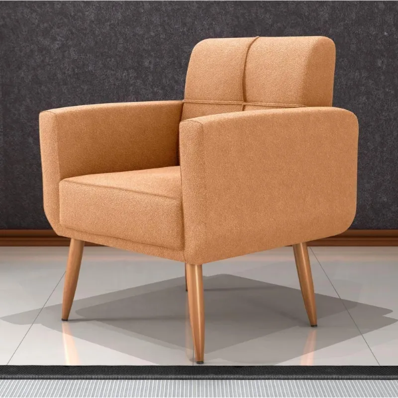 Poltrona Decorativa Juan Boucle Mostarda Tecido Boucle Cor Mostarda