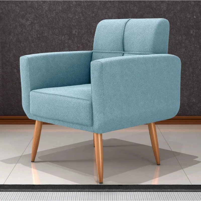 Poltrona Decorativa Juan Boucle Azul Tecido Boucle Azul Casa H
