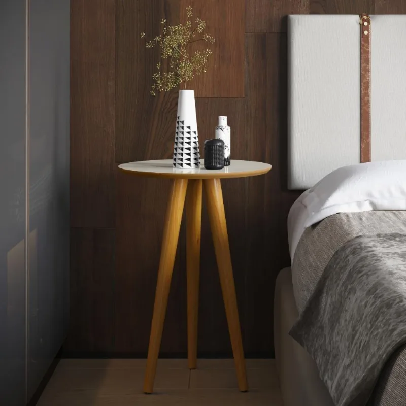 Mesa Lateral Oval Para Sala Osaka Off White Freijo