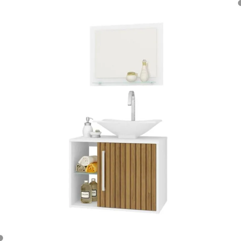 Conjunto Gabinete E Espelheira Grenoble Branco Ripado