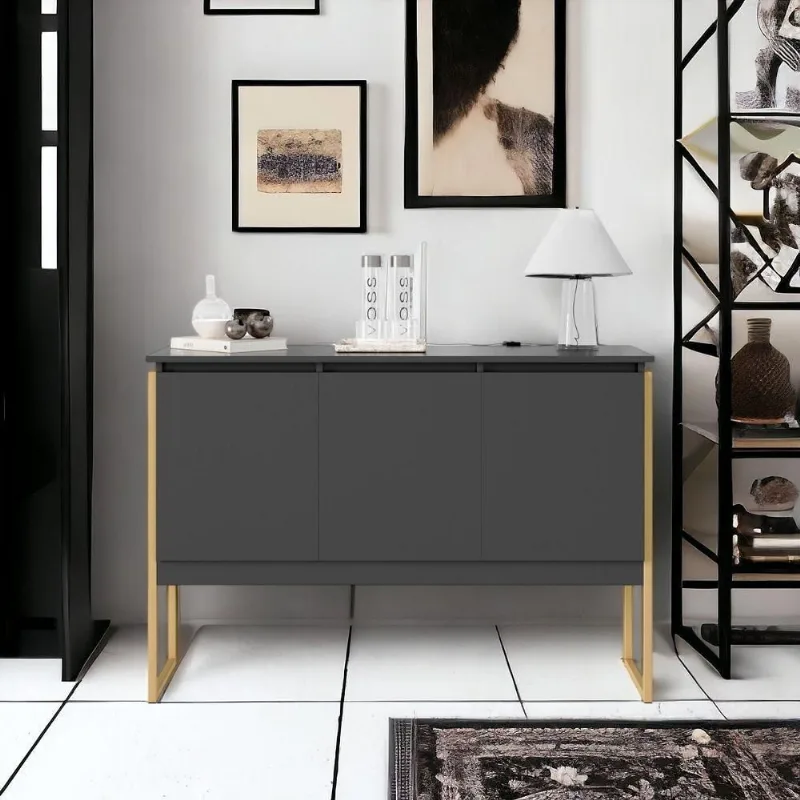Buffet Elegante Com 3 Portas Turim Preto Dourado