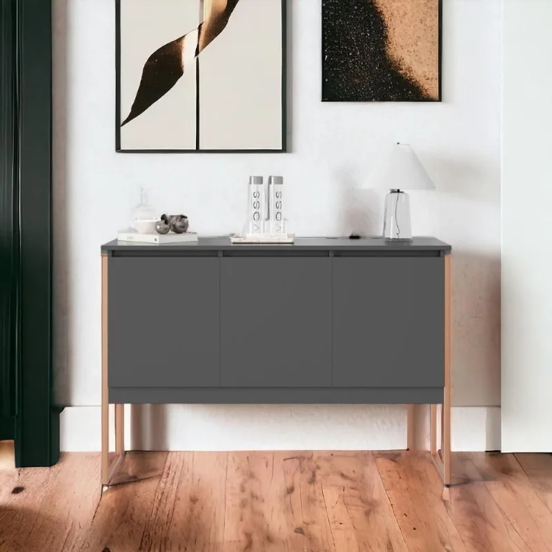 Aparador Buffet Para Sala Industrial Oslo Preto Cobre