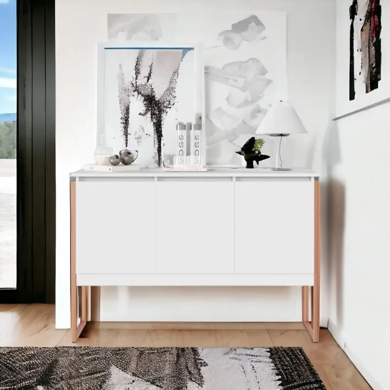 Aparador Buffet Para Sala Industrial Oslo Branco Cobre