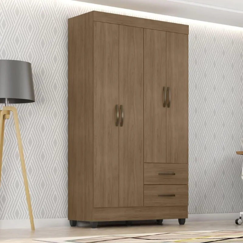 Guarda Roupa Solteiro Sandovalina 4 Portas 2 Gavetas Carvalho Oak MDP