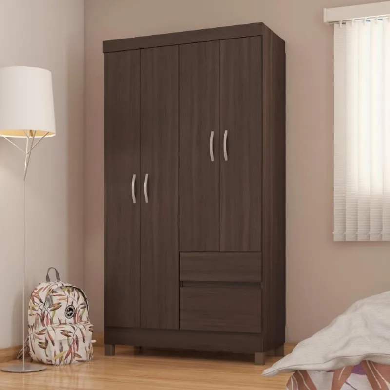 Guarda Roupa Solteiro 4 Portas 2 Gavetas Cafe Touch MDP Casah