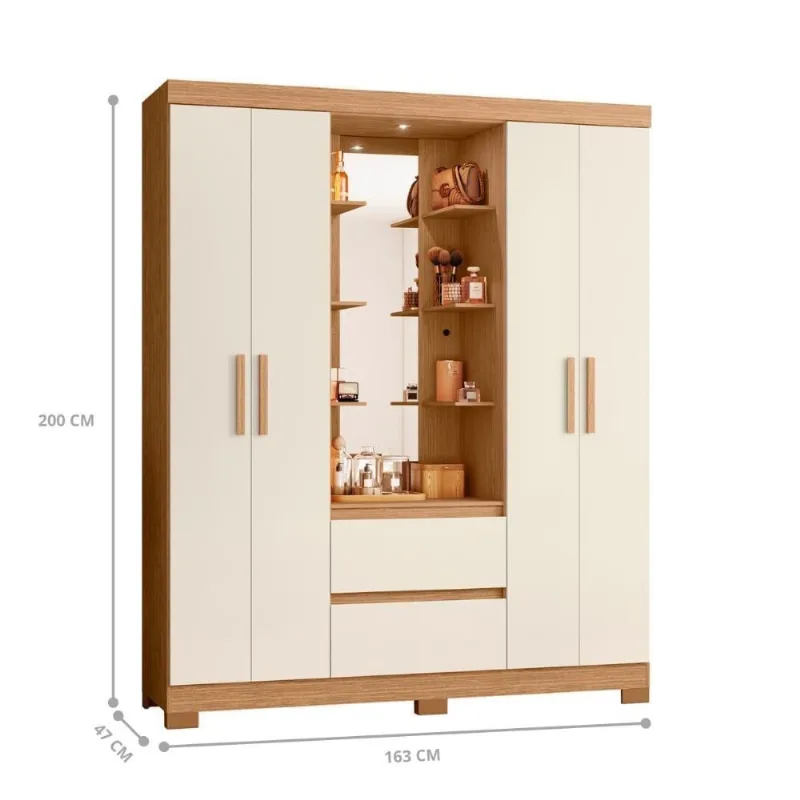 Guarda Roupa Casal Olivia 4 Portas 2 Gavetas Freijó-Off White MDP Casa H