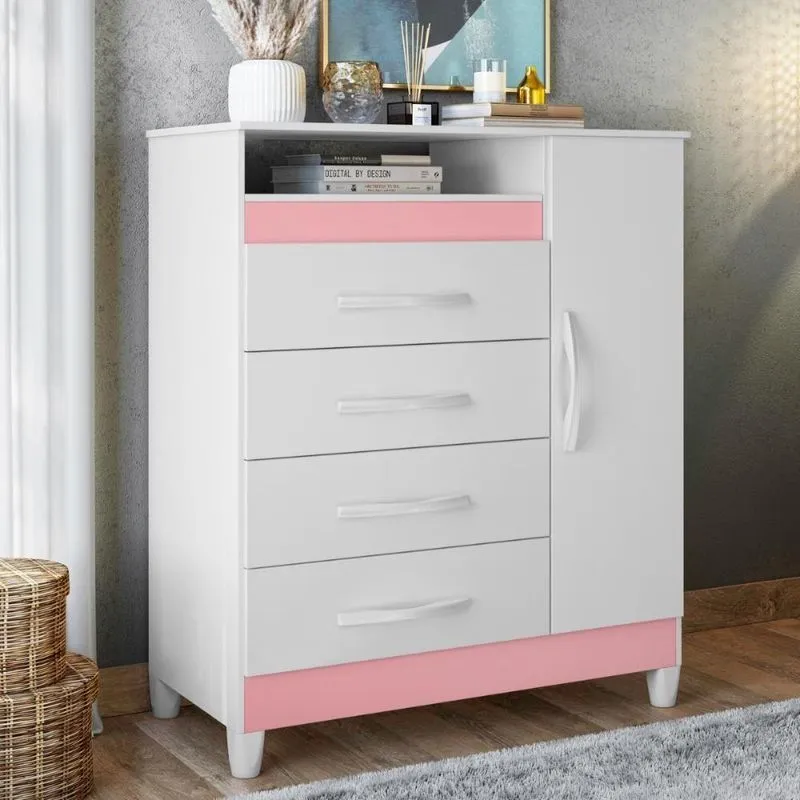 Cômoda Reyna 4 Gavetas Rosa