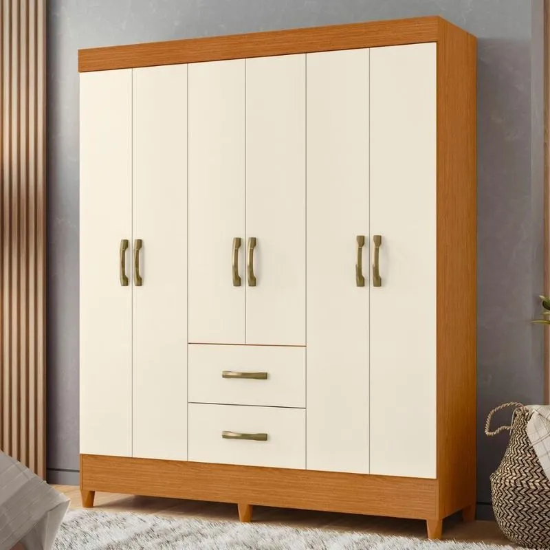 Guarda Roupa 6 Portas Cancun Cinamomo Off White
