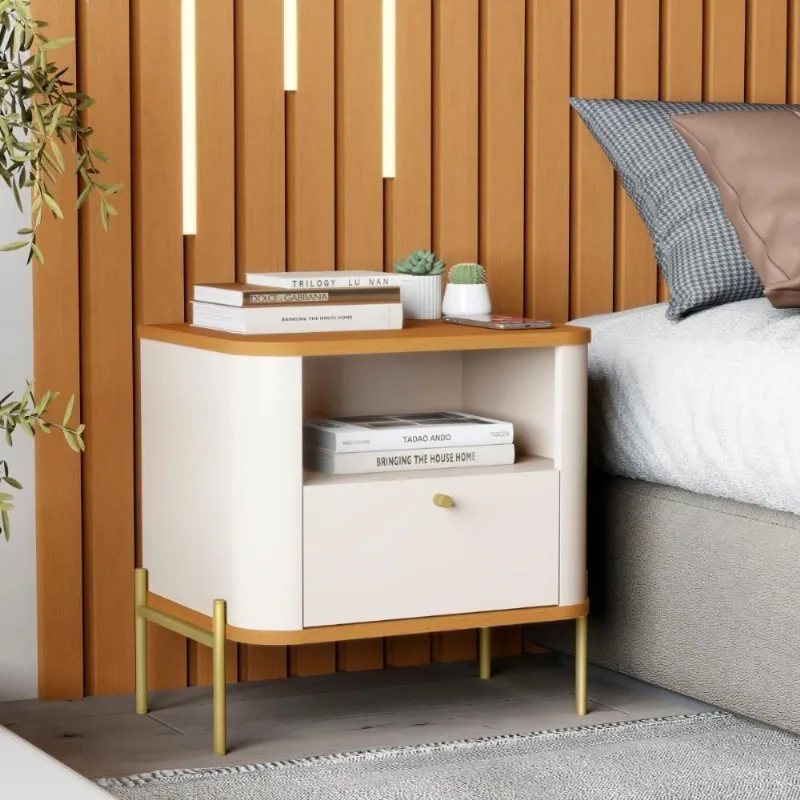 Mesa De Cabeceira Sweet Dreams Off White Nature Dourado