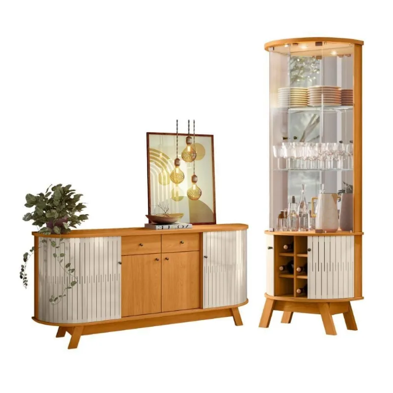 Jogo De Buffet E Cristaleira Vancouver Cinamomo Off White