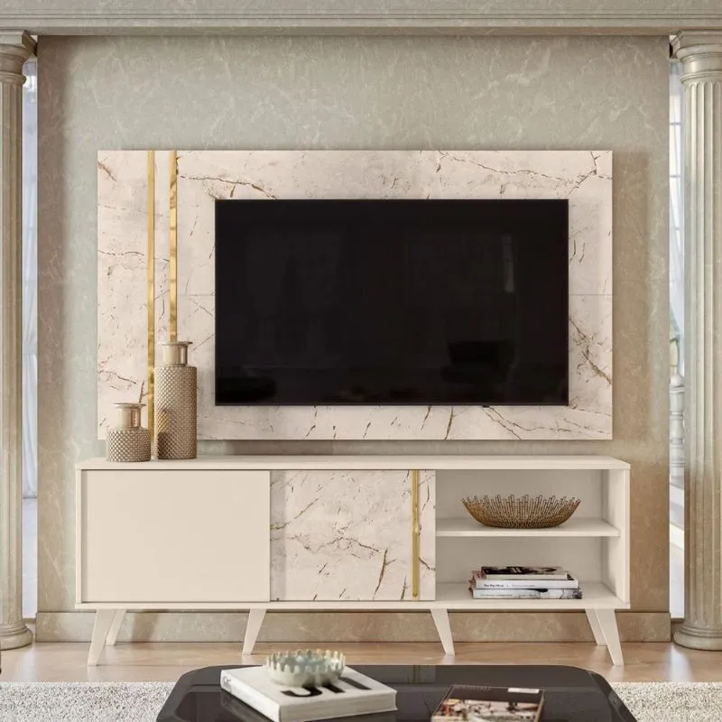 Conjunto Painel E Rack Terminus Calacata Off White