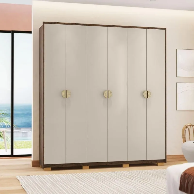 Guarda Roupa Casal 6 Portas Uruguai 4 Gavetas Imbuia Fendi MDF Casa H