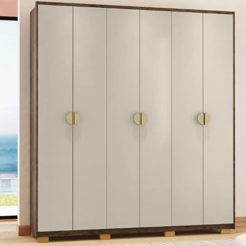 Kit Guarda Roupa e Cômoda Bali Nature Alasca 7 Portas Giratórias 8 Gavetas em MDF Nature-Alasca