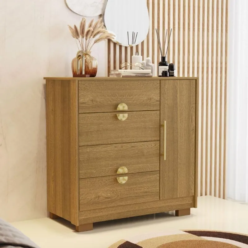 Kit Guarda Roupa Casal Bali Nature 6 Portas de Bater 4 Gavetas Espelho Cômoda Sapateira