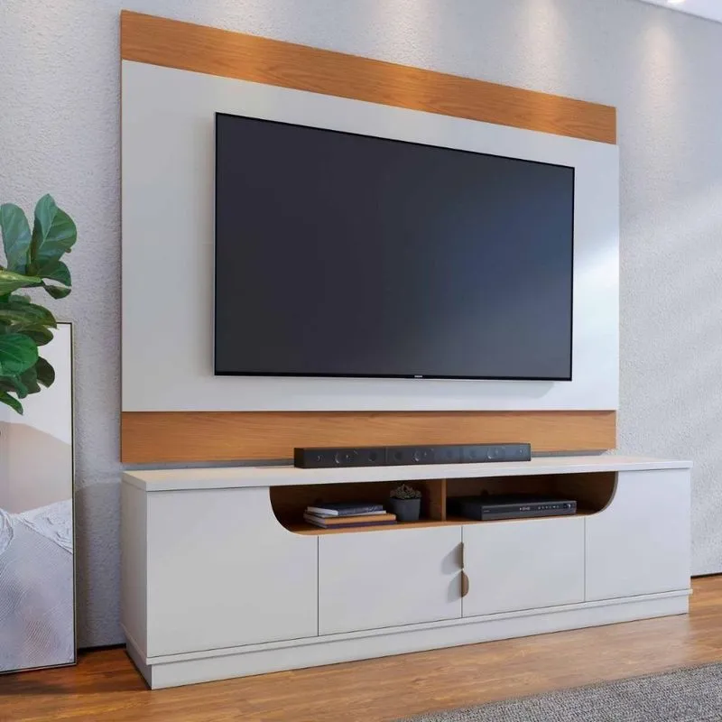 Conjunto Painel E Bancada Hawkins Off White Freijo
