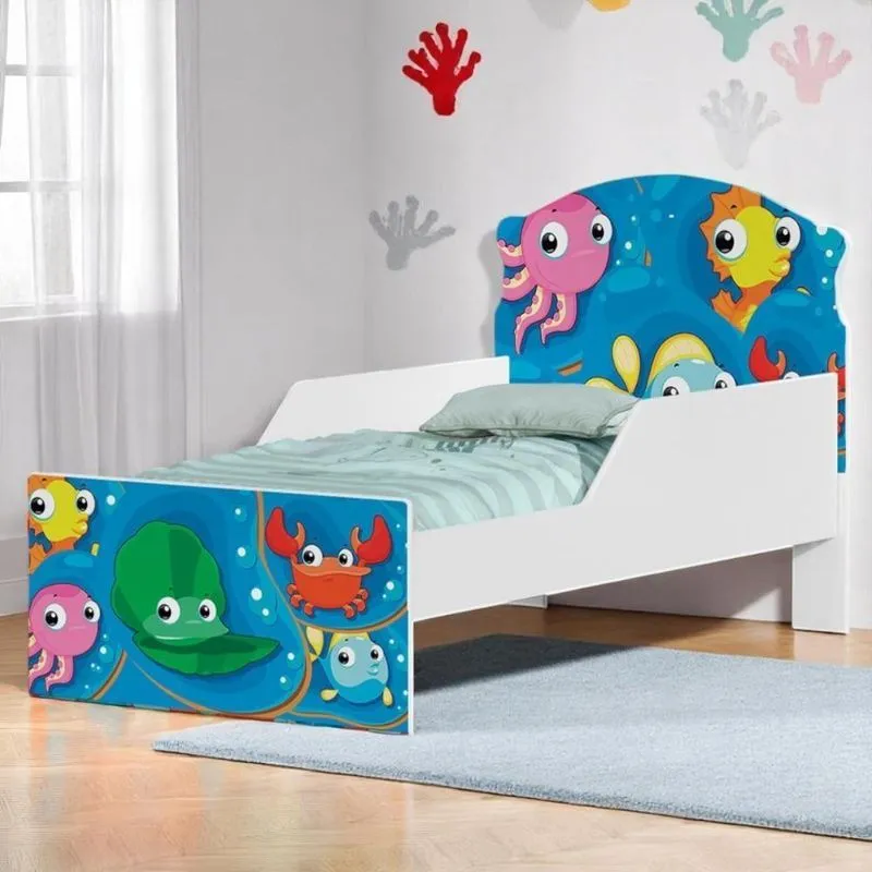 Mini Cama Joy Fundo Do Mar Peixes Com Colchão