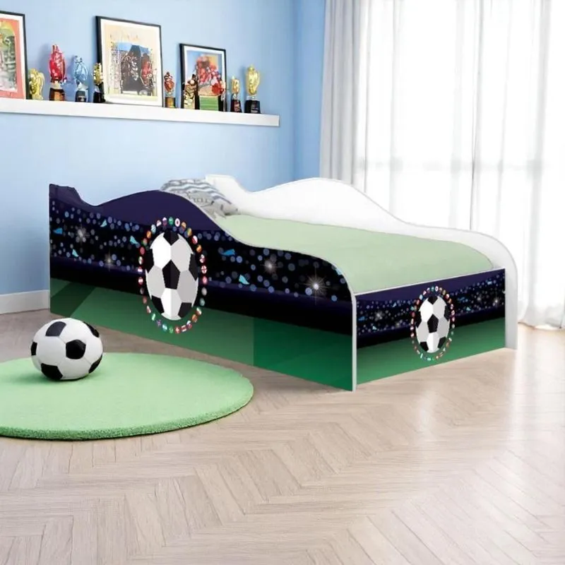 Cama Carro Solteiro Joy Futebol Bandeiras Solteiro Com Colchão
