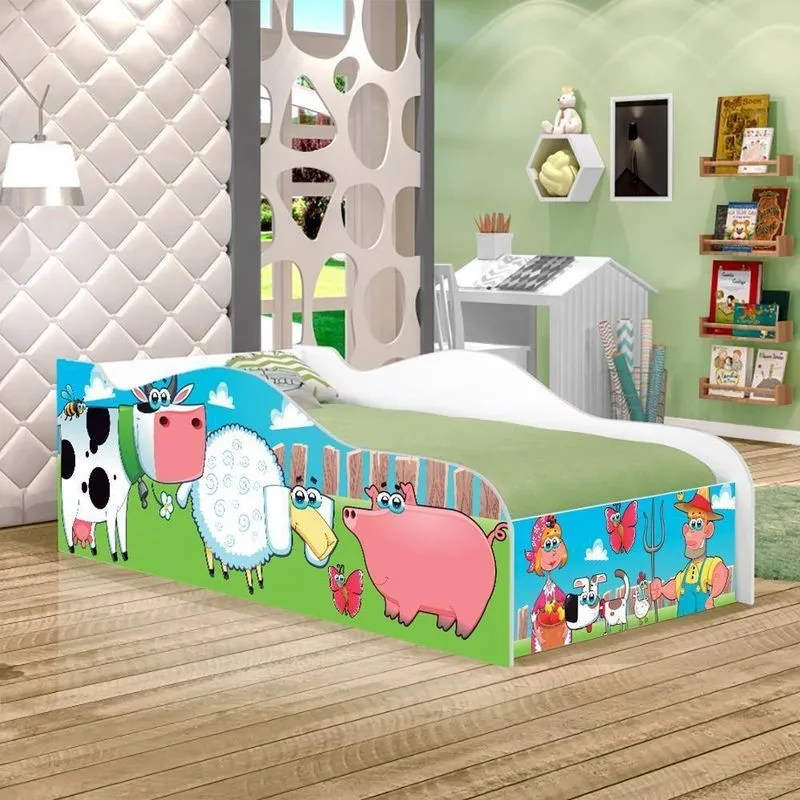 Cama Carro Fun Adesivada Fazendinha E Vaquinha Solteiro