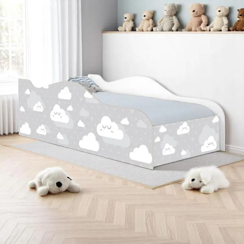 Mini Cama Joy Nuvens Cinza Com Colchão