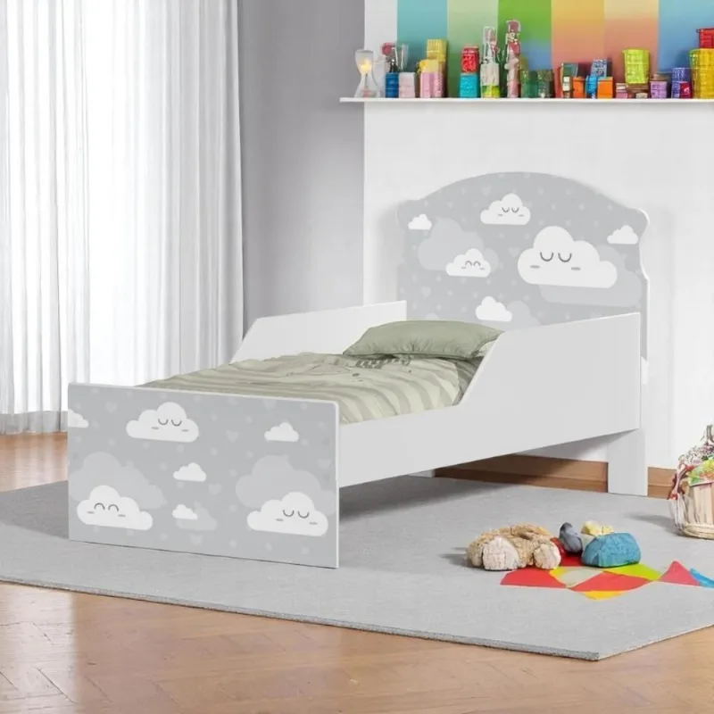 Cama Infantil Tick Nuvens Cinza Com Colchão